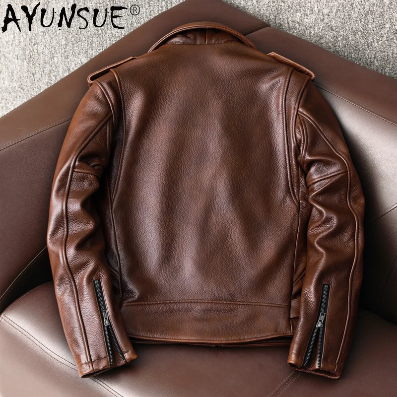 Ayunsue-メンズバイカージャケット,本物の牛革,オート - Leather Motorcycle Jacket Biker のレビューと価格