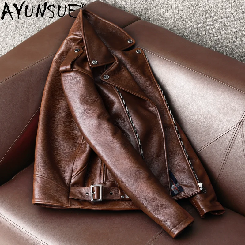 Ayunsue-メンズバイカージャケット,本物の牛革,オート - Leather Motorcycle Jacket Biker のレビューと価格