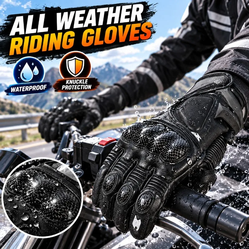 冬用バイクグローブ、防水・防寒・革製、指先保護付き、滑り止め - Motorcycle Gloves Leather Knuckle のレビューと価格