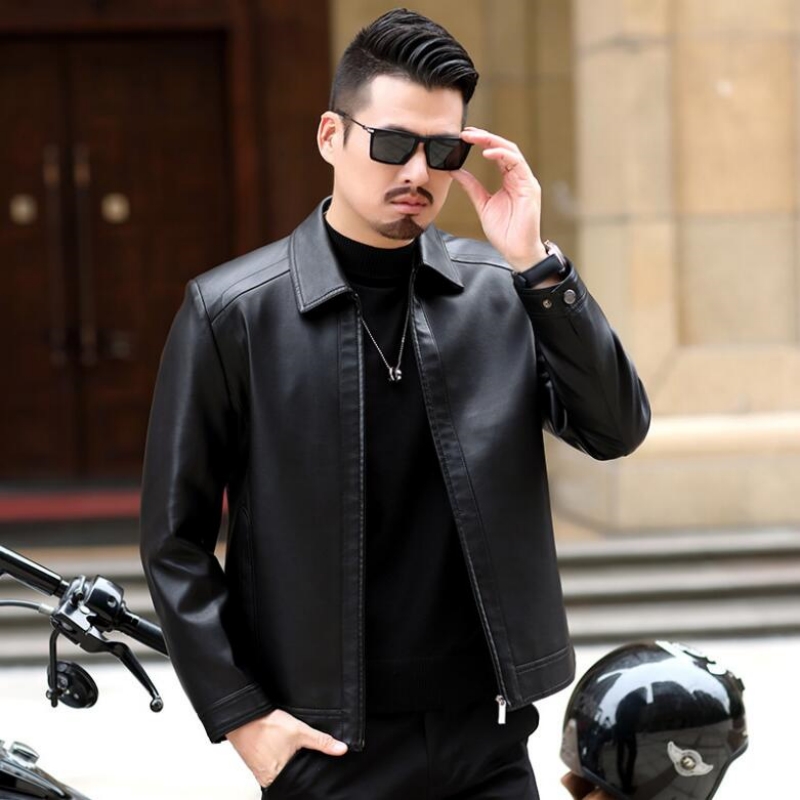 本革のオートバイのジャケット,男性用の本物の革のコート,ファ - Leather Motorcycle Jacket Biker のレビューと価格