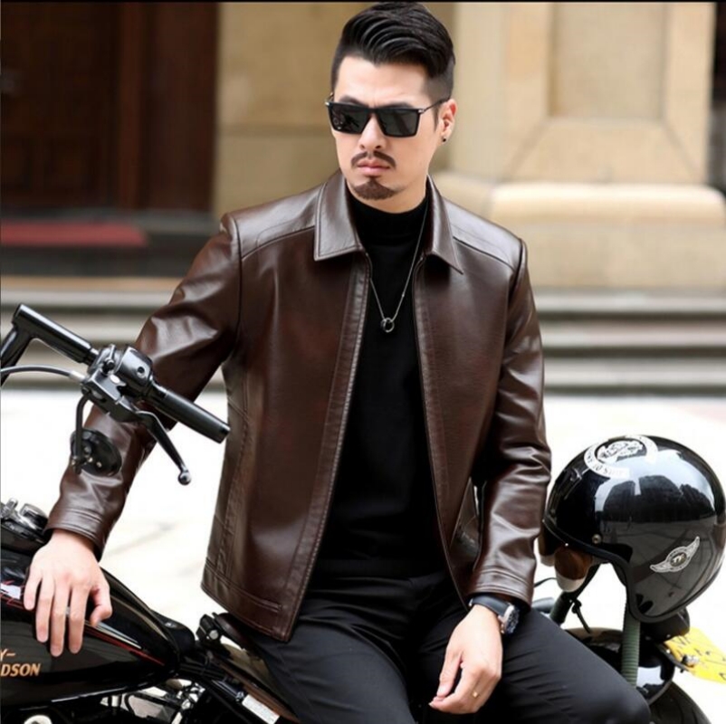 本革のオートバイのジャケット,男性用の本物の革のコート,ファ - Leather Motorcycle Jacket Biker のレビューと価格