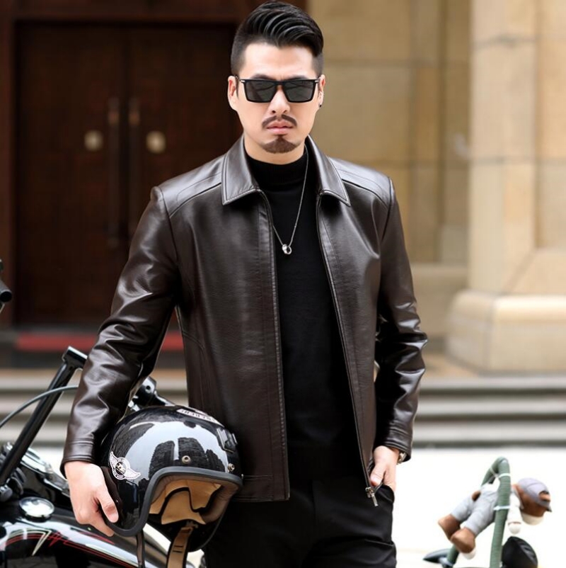 本革のオートバイのジャケット,男性用の本物の革のコート,ファ - Leather Motorcycle Jacket Biker のレビューと価格